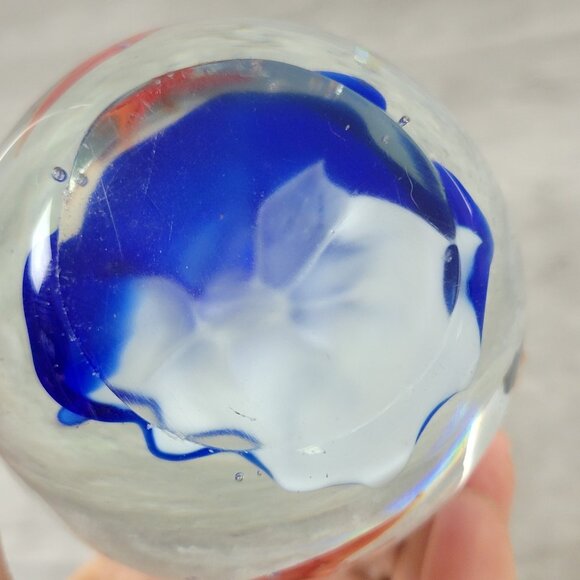 Hand Blown Glass Paperweight Aquarium Orange Fish Blue Coral Art Decor 3" Sphere - Picture 5 of 7